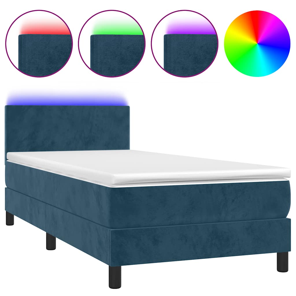 Krevet box spring s madracem LED tamnoplavi 100x200 cm baršun