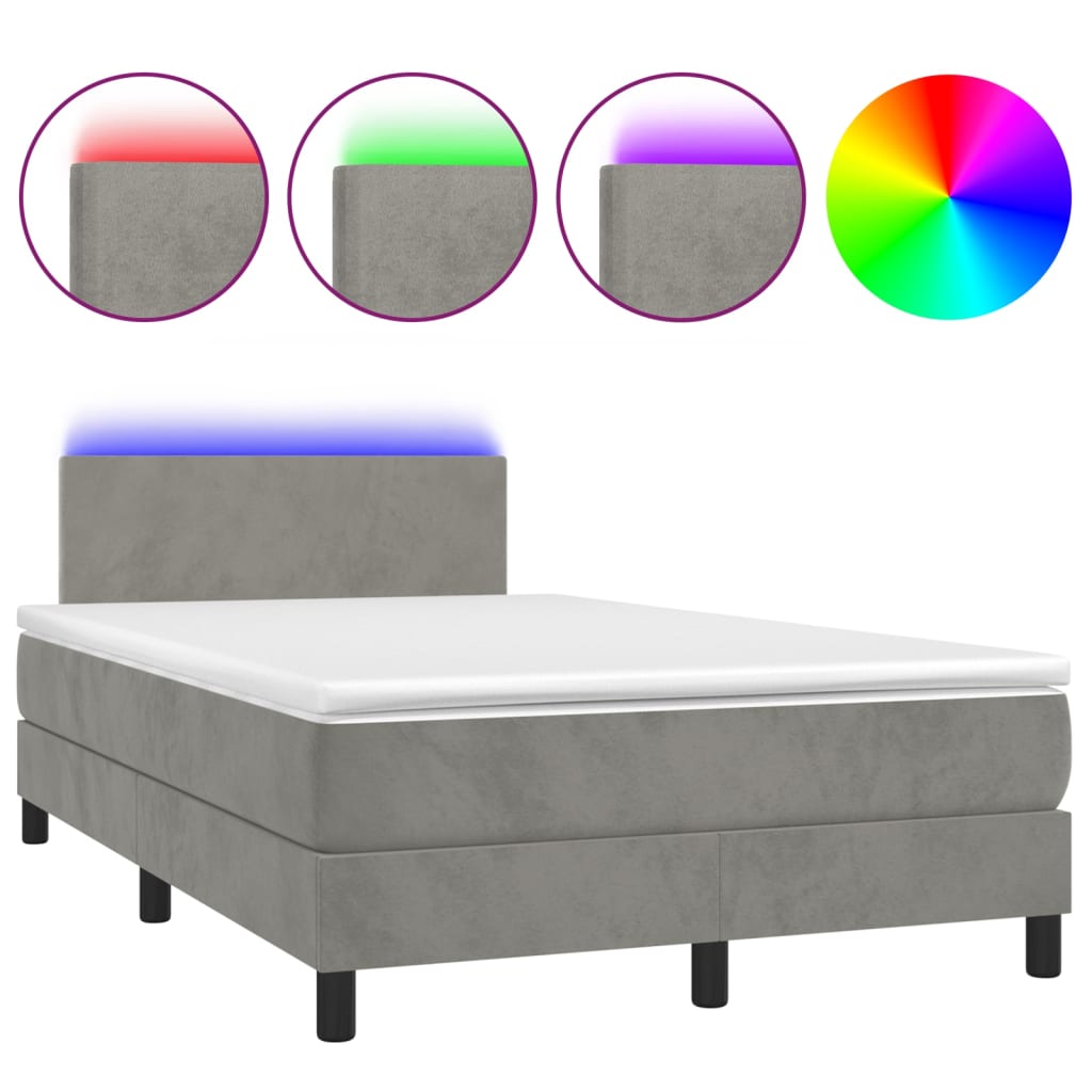 Krevet box spring s madracem LED svjetlosivi 120x200 cm baršun