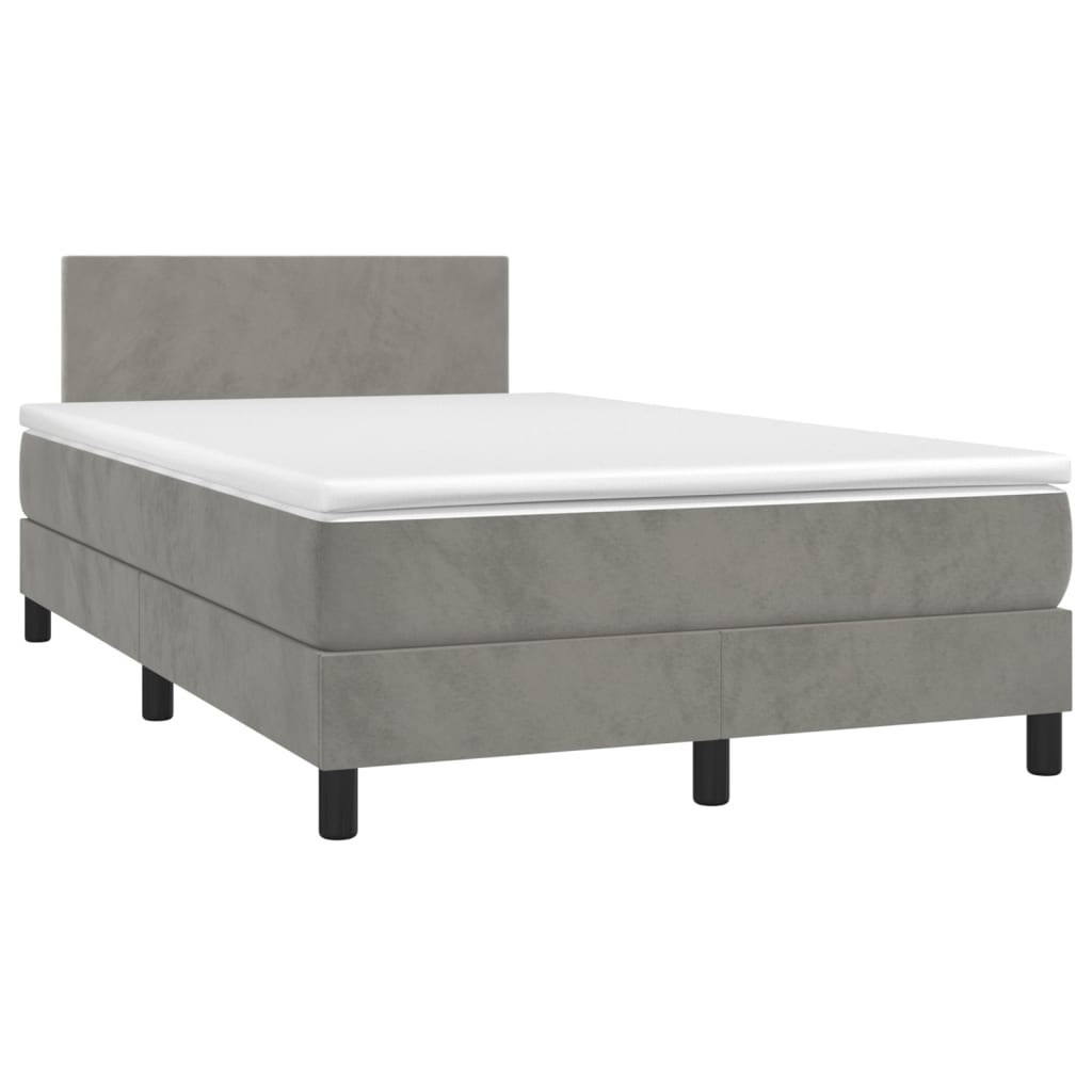Krevet box spring s madracem LED svjetlosivi 120x200 cm baršun
