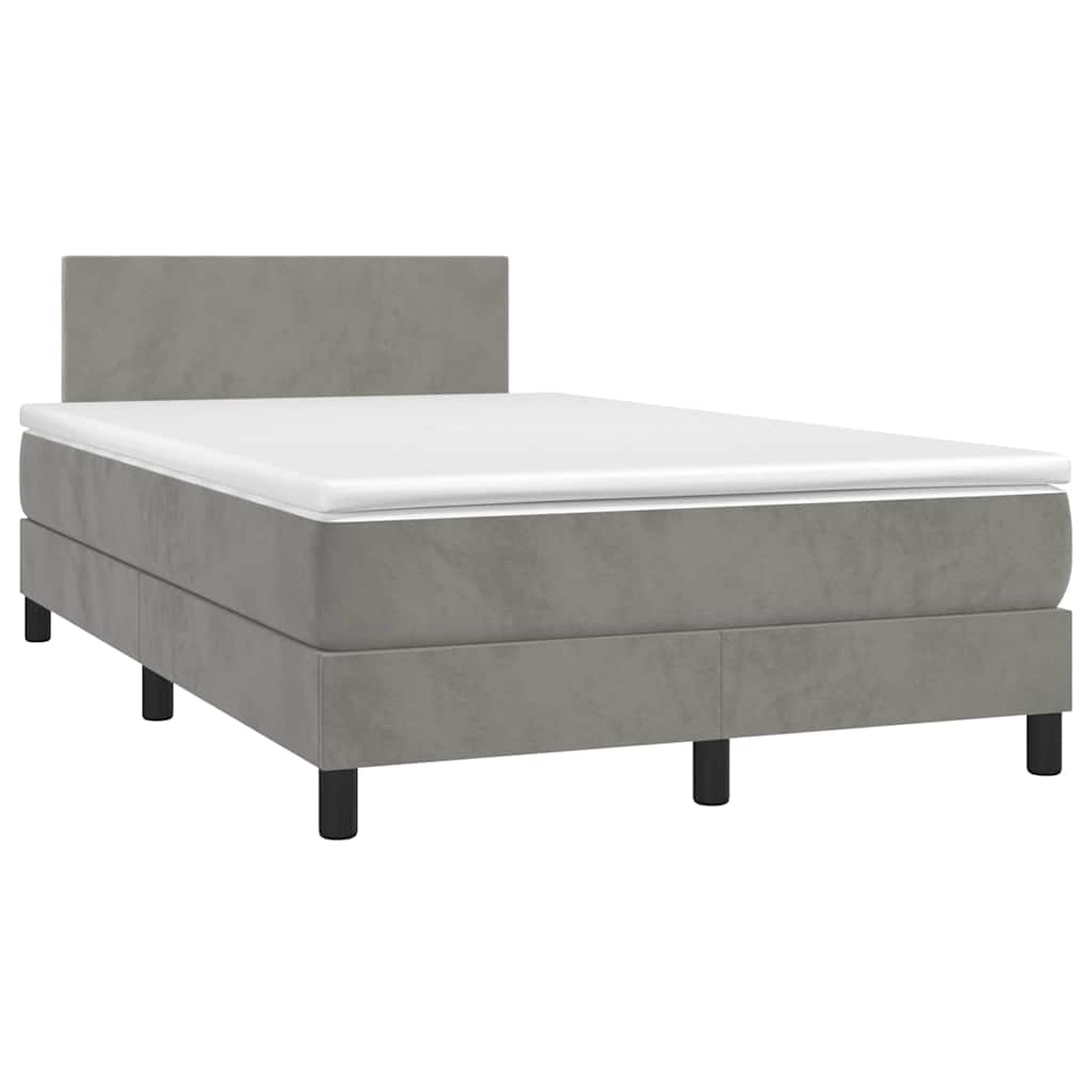 Krevet box spring s madracem LED svjetlosivi 120x200 cm baršun