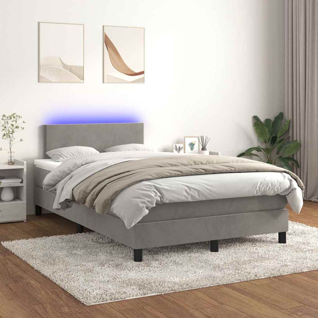 Krevet box spring s madracem LED svjetlosivi 120x200 cm baršun
