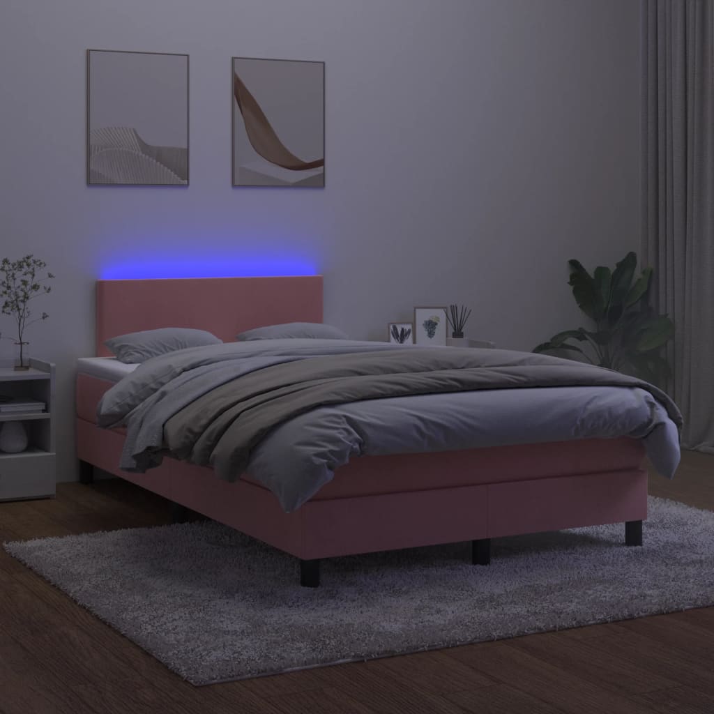 Krevet box spring s madracem LED ružičasti 120x200cm baršunasti