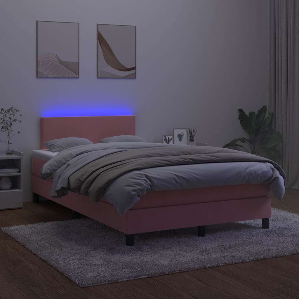 Krevet box spring s madracem LED ružičasti 120x200cm baršunasti