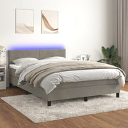 Krevet box spring s madracem LED svjetlosivi 140x190 cm baršun