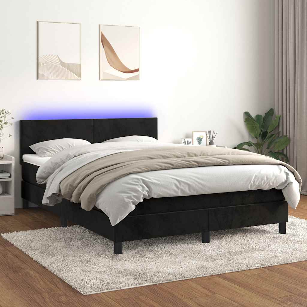 Krevet box spring s madracem LED crni 140x190 cm baršun