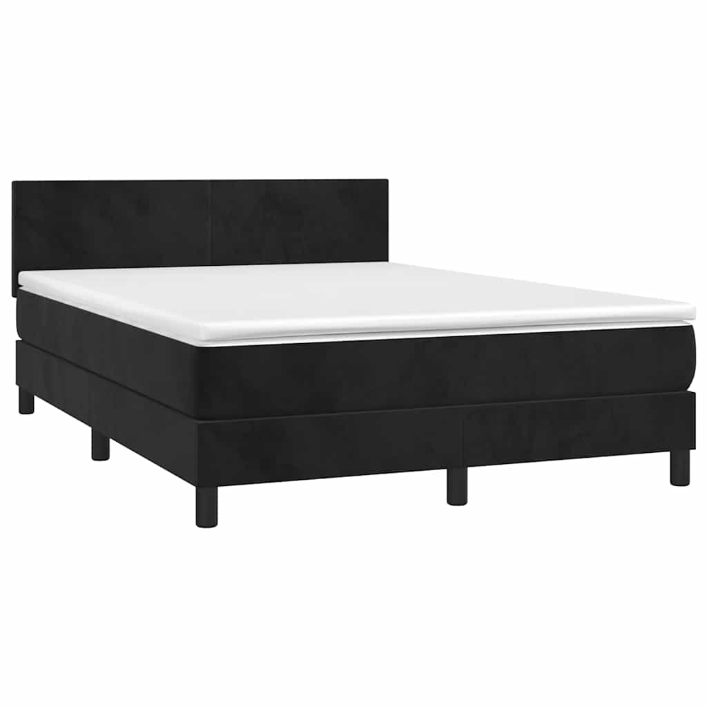 Krevet box spring s madracem LED crni 140x200 cm baršun