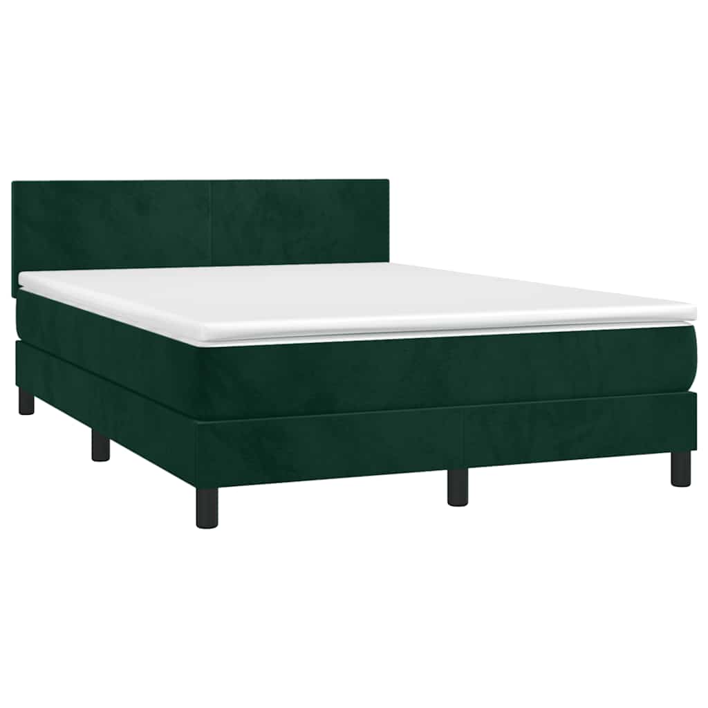 Krevet box spring s madracem LED tamnozeleni 140x200 cm baršun