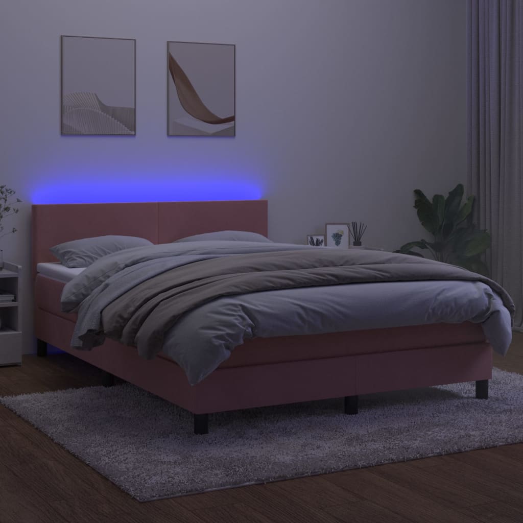 Krevet box spring s madracem LED ružičasti 140x200cm baršunasti