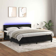 Krevet box spring s madracem LED crni 160x200 cm baršun