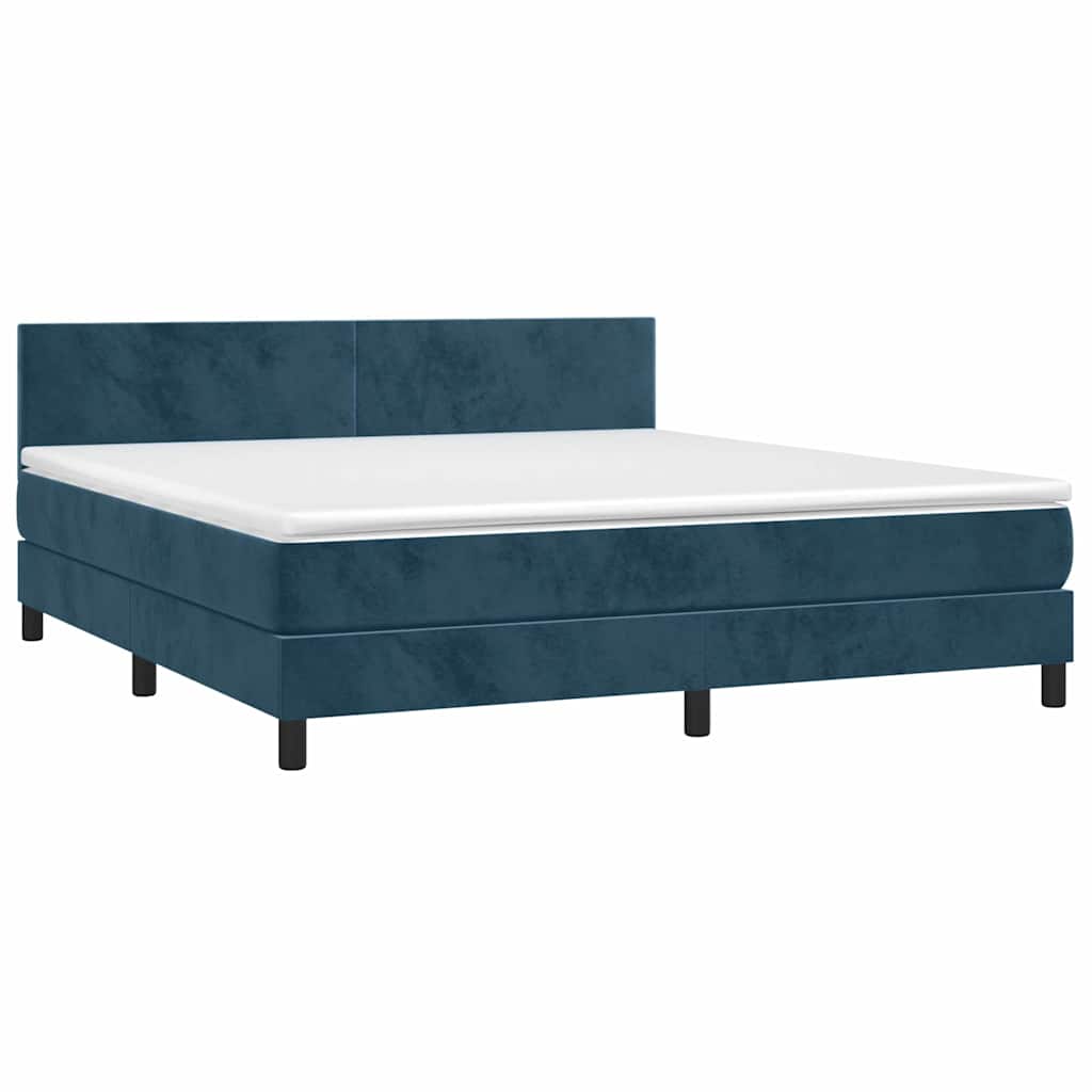 Krevet box spring s madracem LED tamnoplavi 160x200 cm baršun