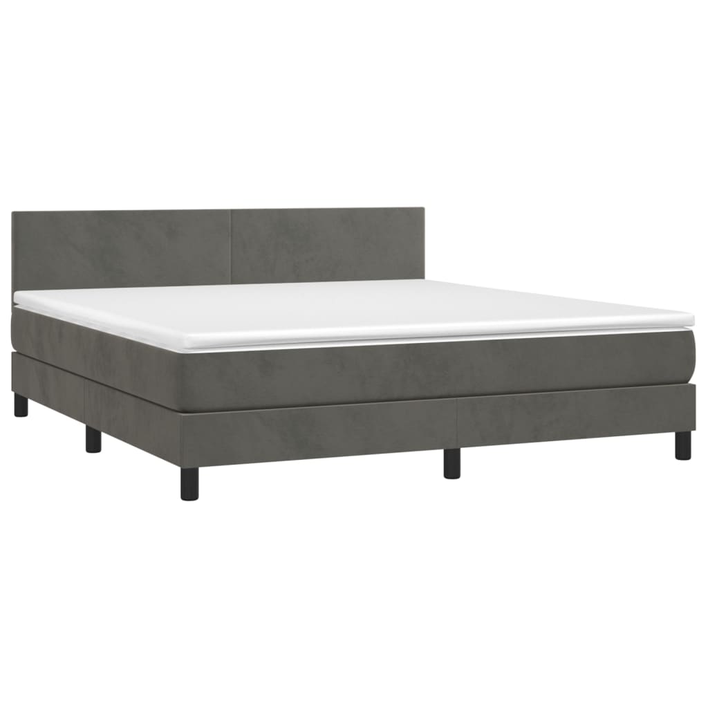 Krevet box spring s madracem LED tamnosivi 180x200 cm baršun
