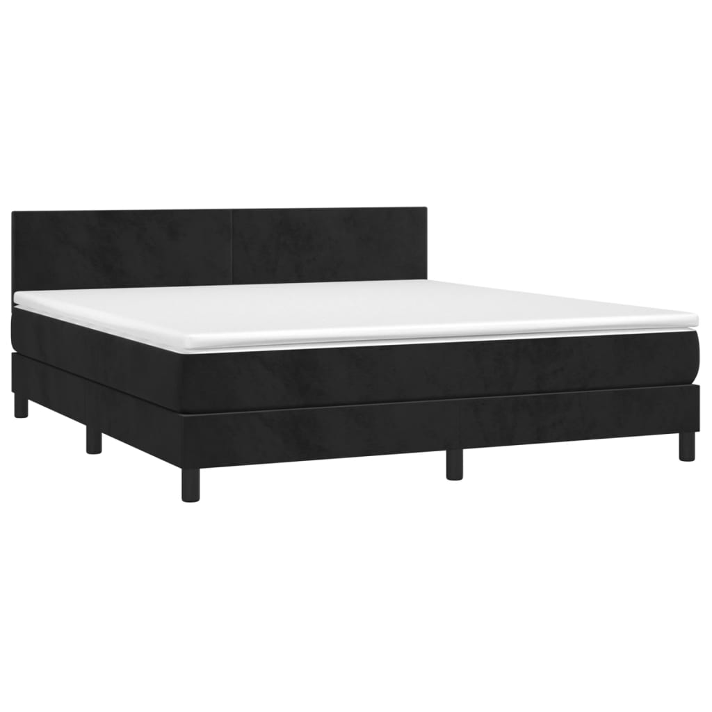 Krevet box spring s madracem LED crni 180x200 cm baršun