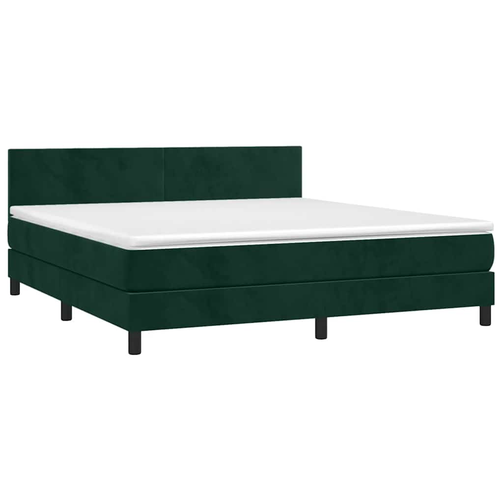 Krevet box spring s madracem LED tamnozeleni 180x200 cm baršun