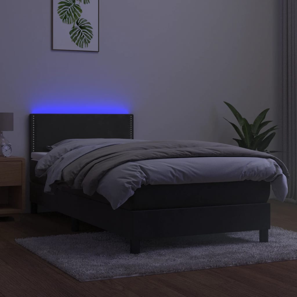 Krevet box spring s madracem LED tamnosivi 90x200 cm baršun