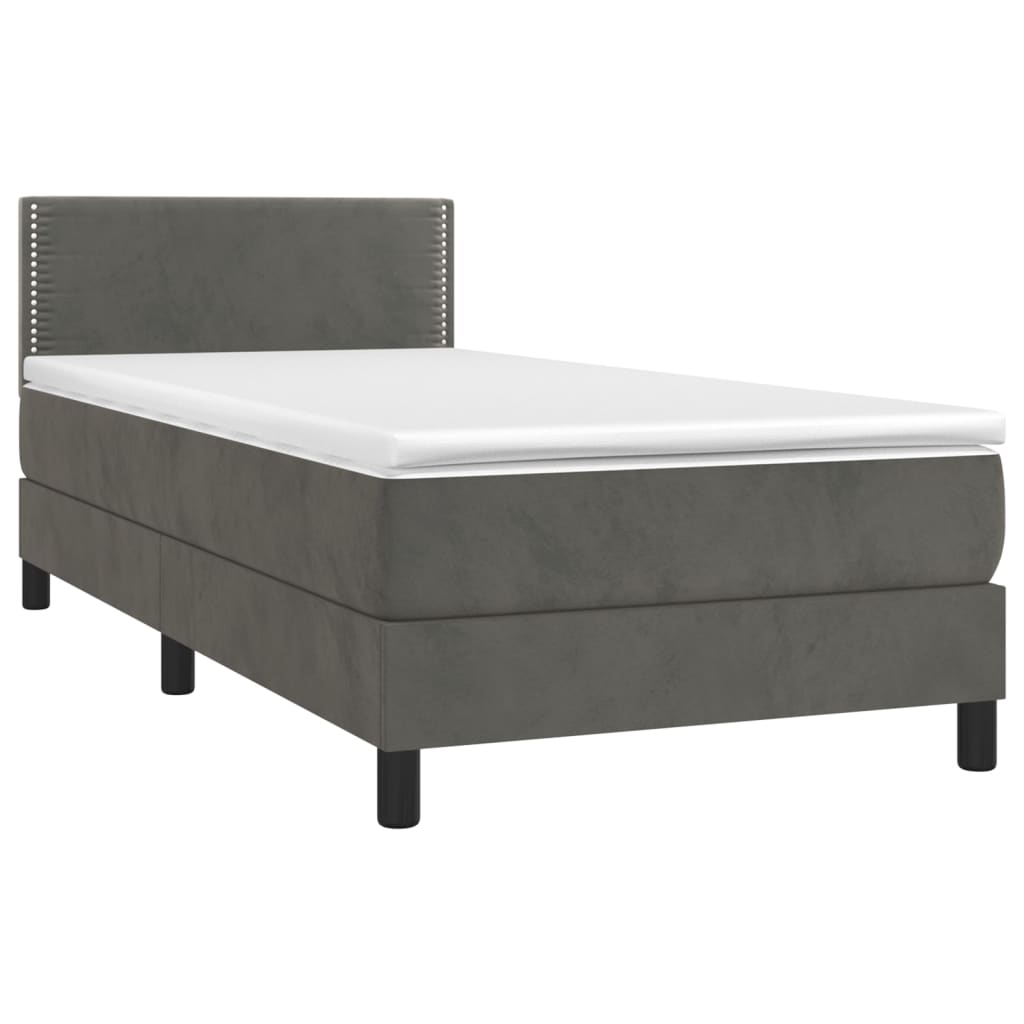 Krevet box spring s madracem LED tamnosivi 90x200 cm baršun