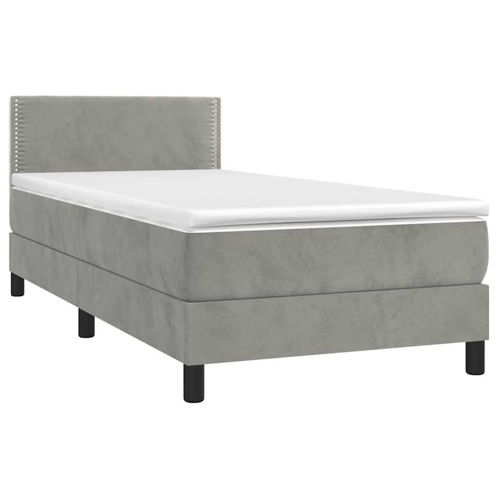 Krevet box spring s madracem LED svjetlosivi 100x200 cm baršun