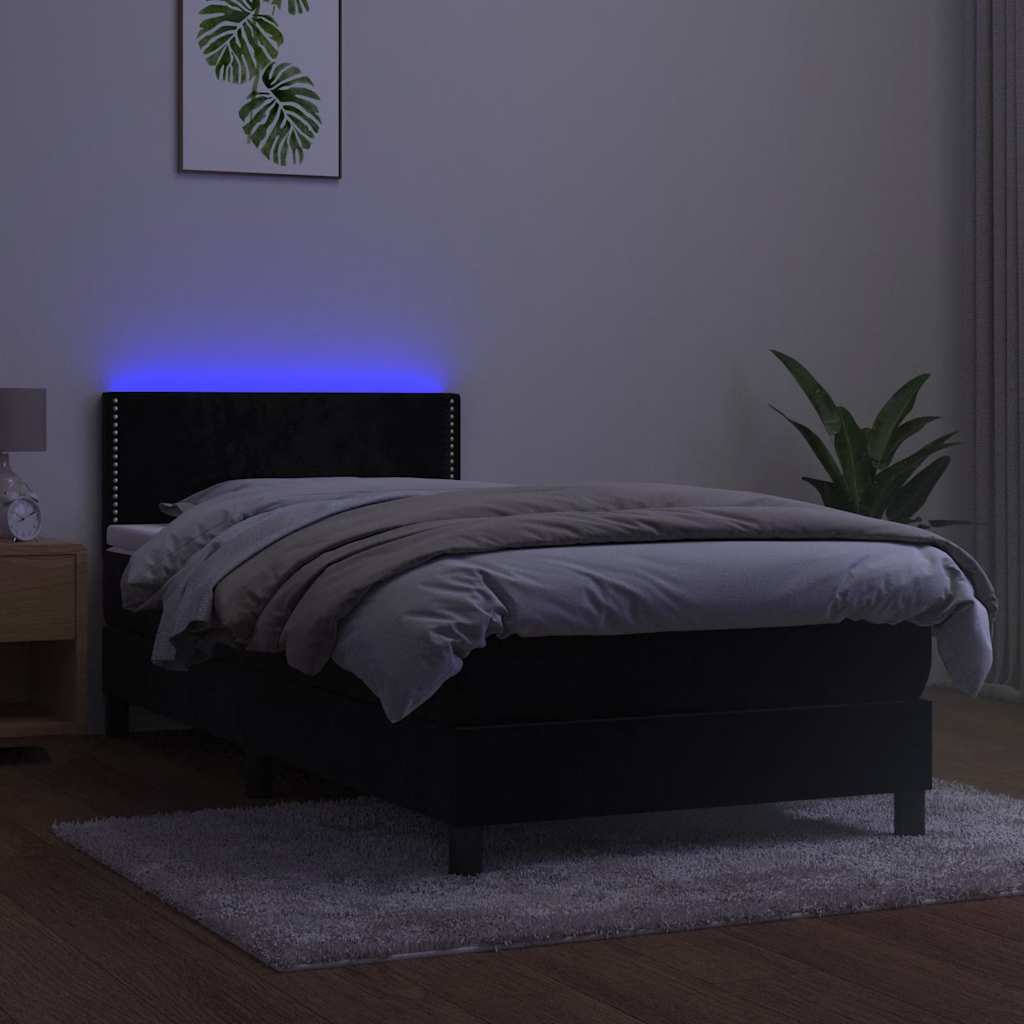 Krevet box spring s madracem LED crni 100x200 cm baršun