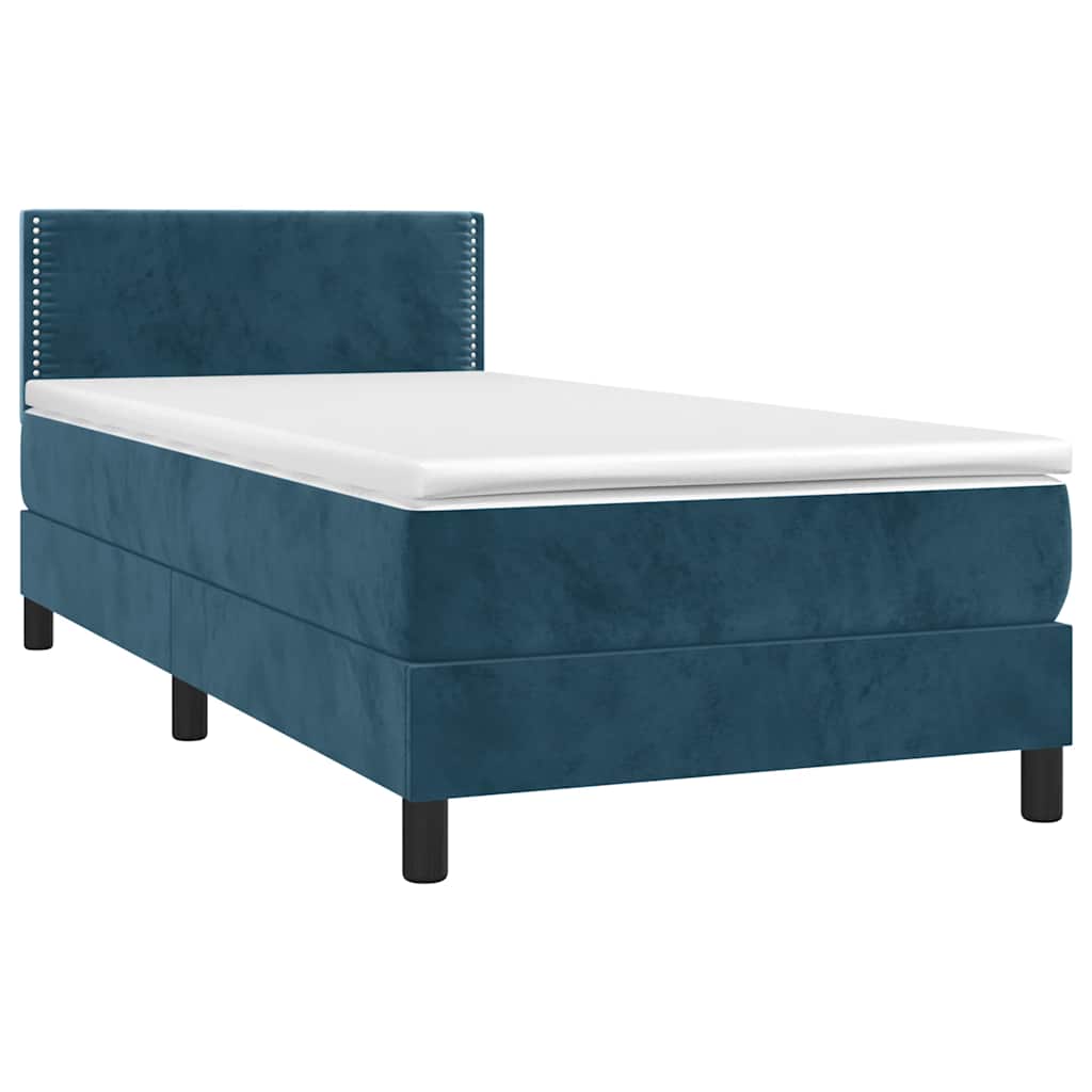 Krevet box spring s madracem LED tamnoplavi 100x200 cm baršun