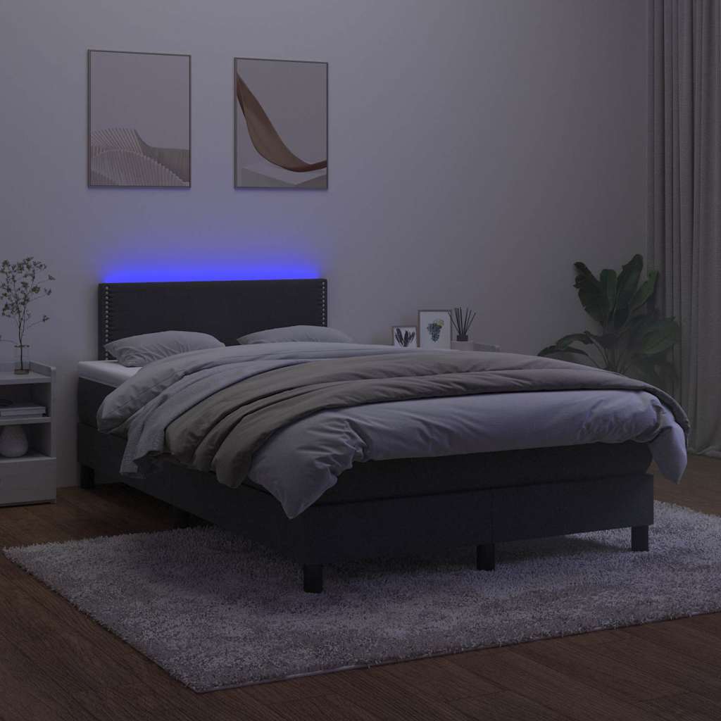 Krevet box spring s madracem LED crni 120 x 200 cm baršun