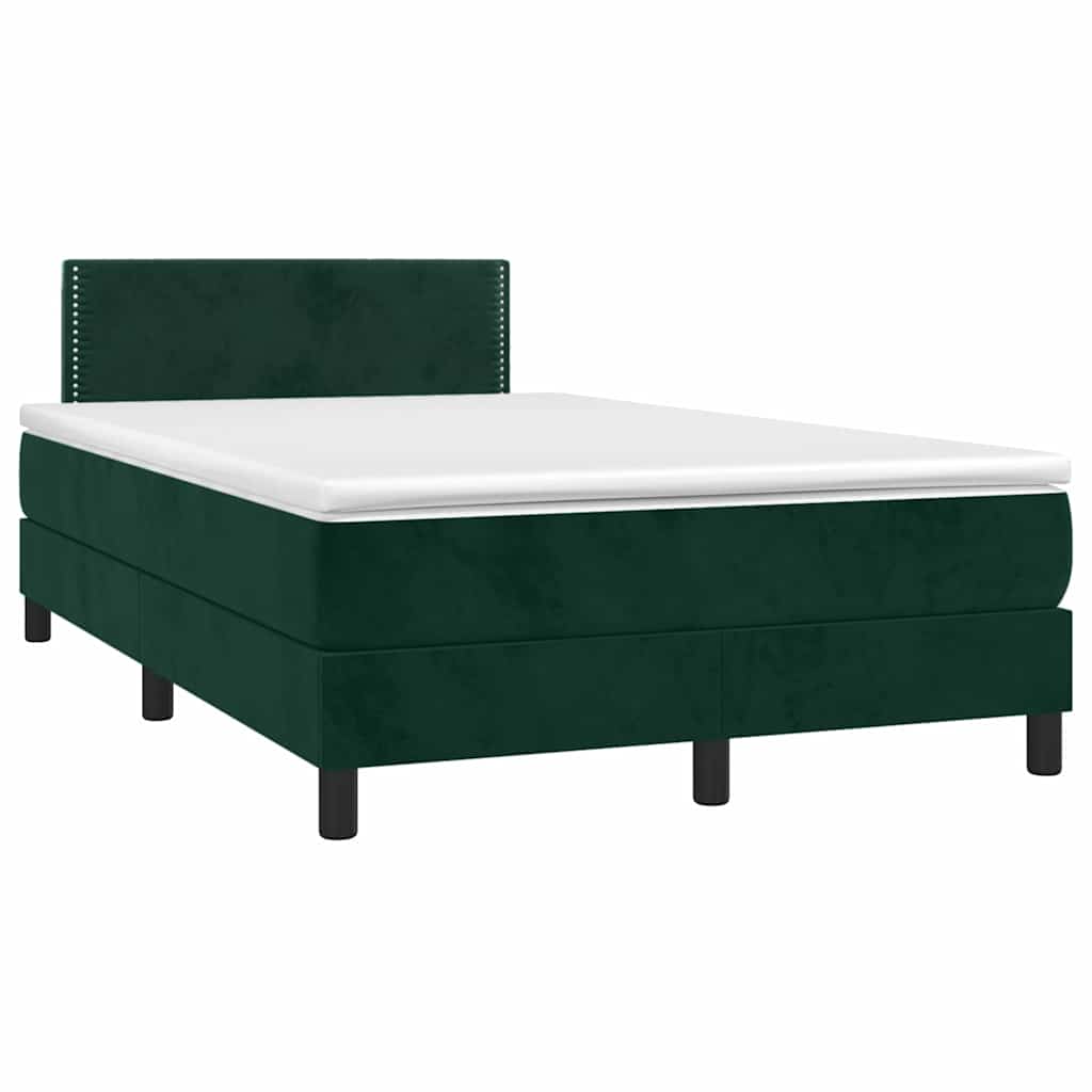 Krevet box spring s madracem LED tamnozeleni 120x200 cm baršun