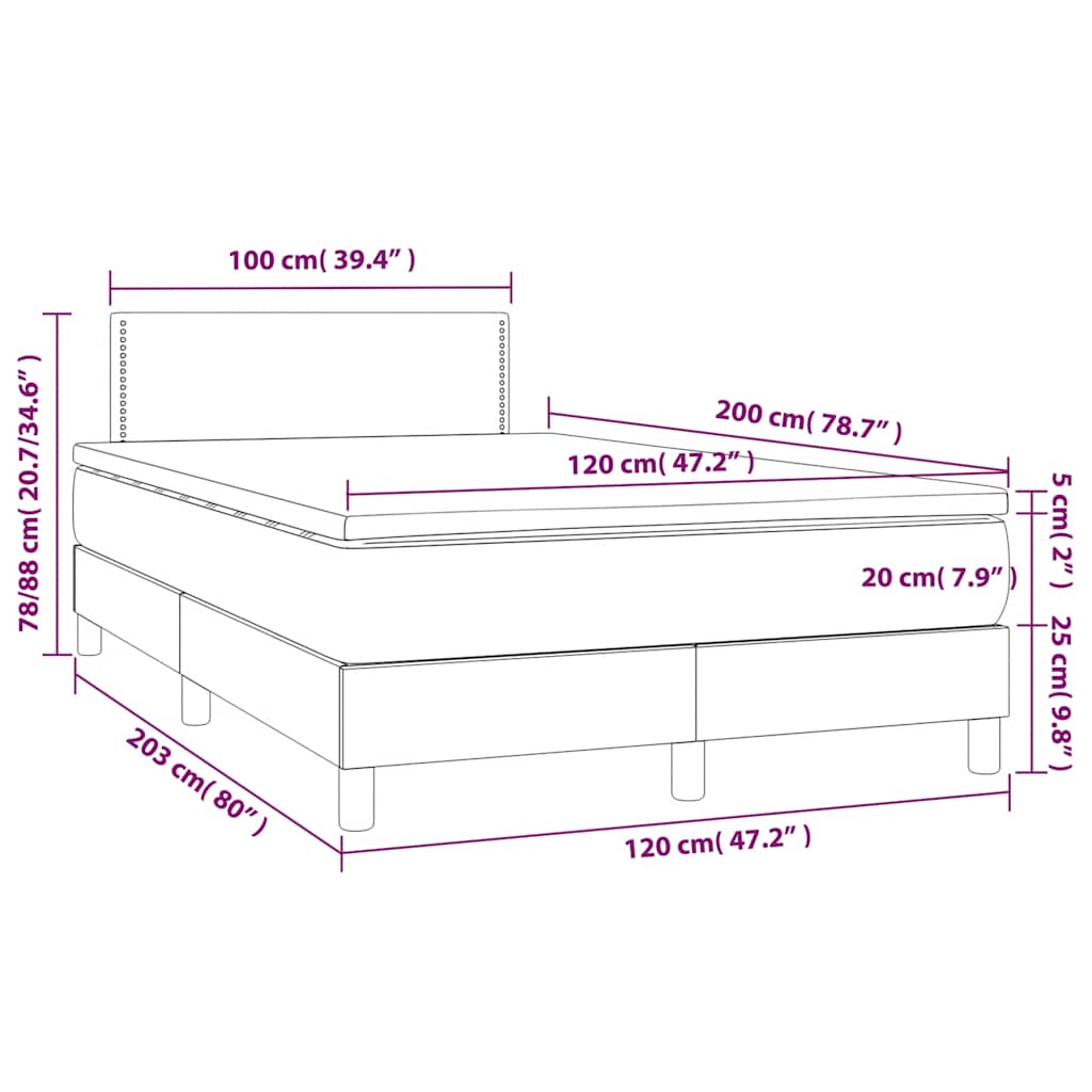 Krevet box spring s madracem LED tamnozeleni 120x200 cm baršun