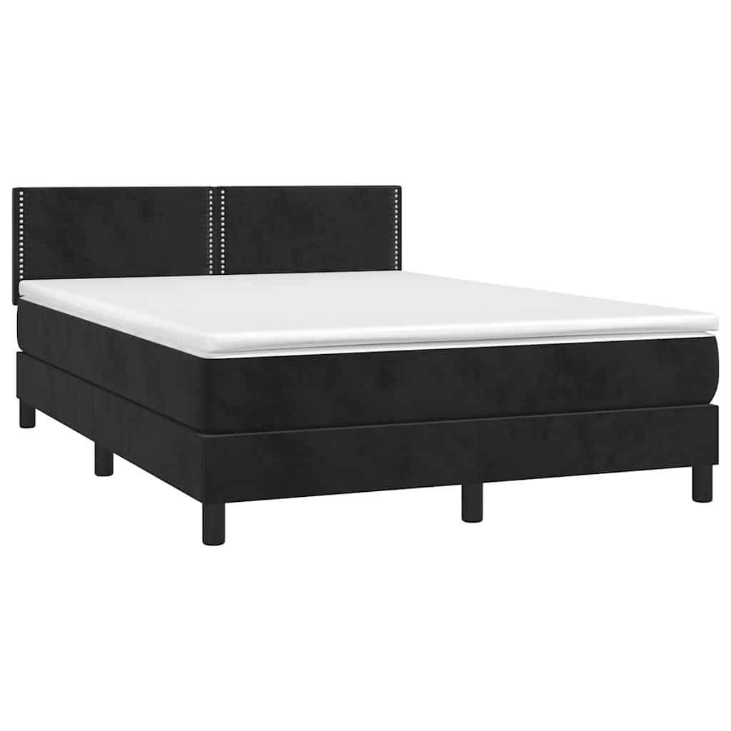 Krevet box spring s madracem LED crni 140x190 cm baršun