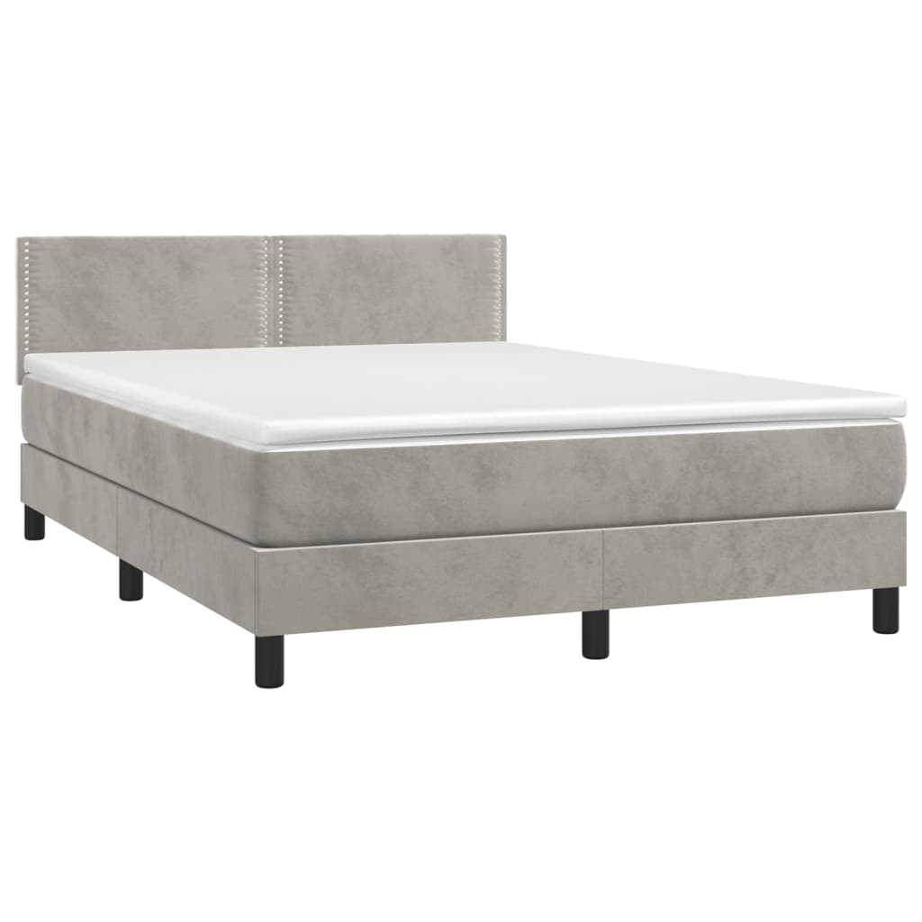 Krevet box spring s madracem LED svjetlosivi 140x200 cm baršun