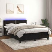 Krevet box spring s madracem LED crni 140x200 cm baršun
