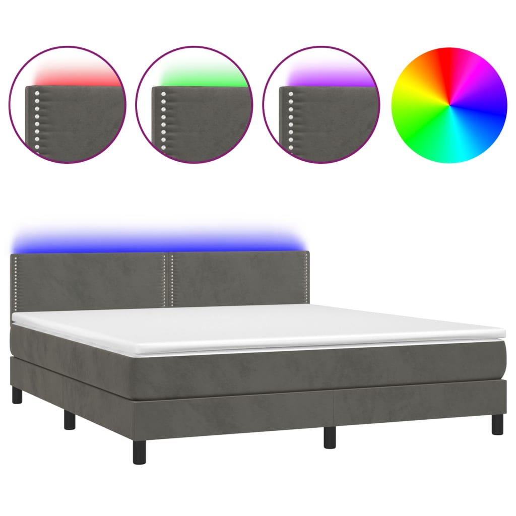Krevet box spring s madracem LED tamnosivi 160x200 cm baršun
