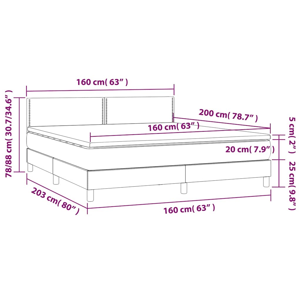 Krevet box spring s madracem LED crni 160x200 cm baršun