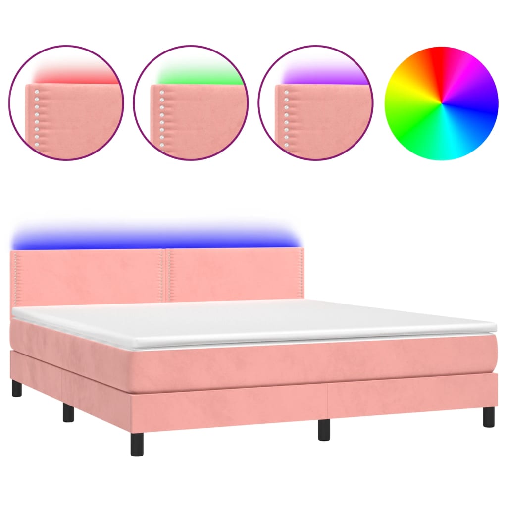 Krevet box spring s madracem LED ružičasti 160x200cm baršunasti