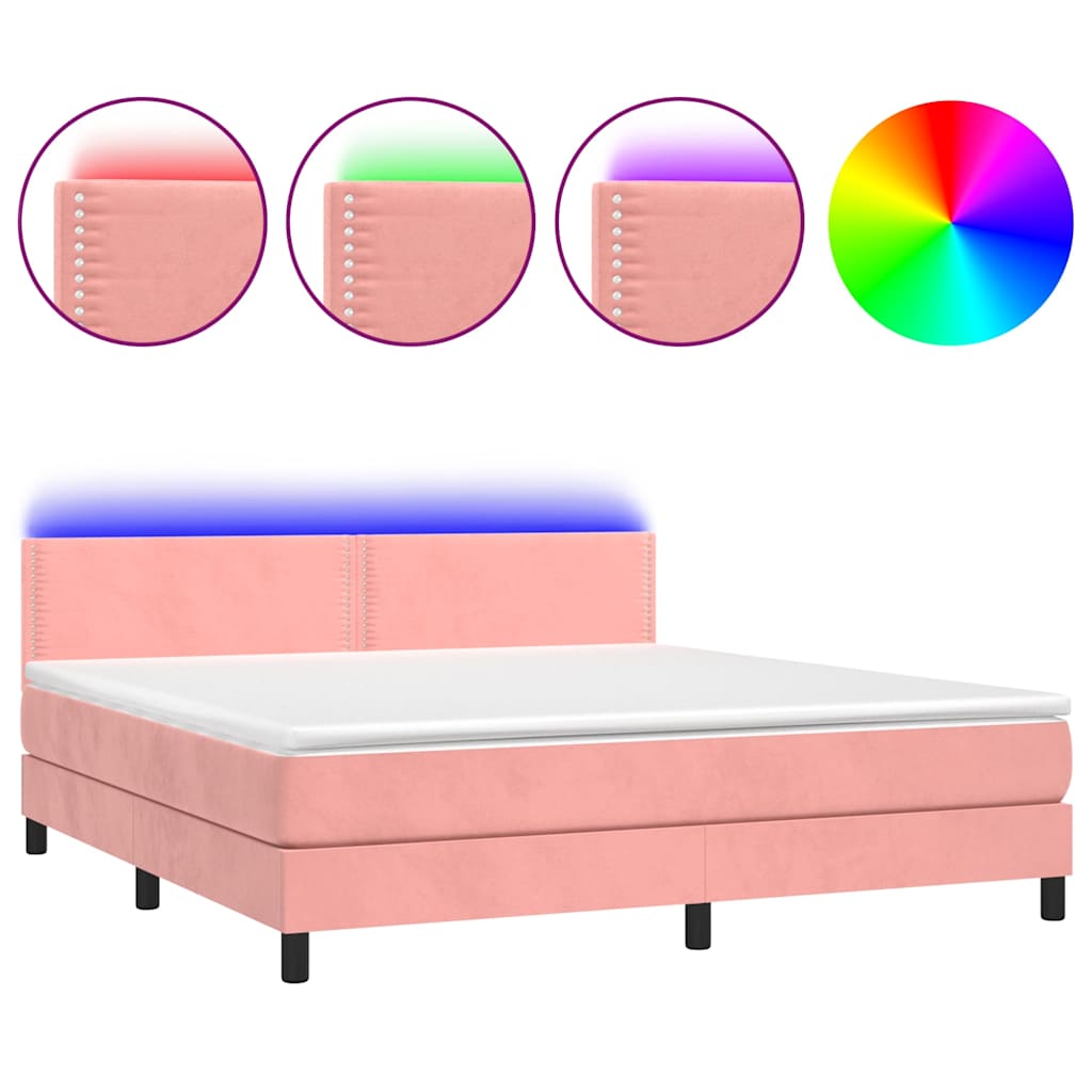Krevet box spring s madracem LED ružičasti 160x200cm baršunasti