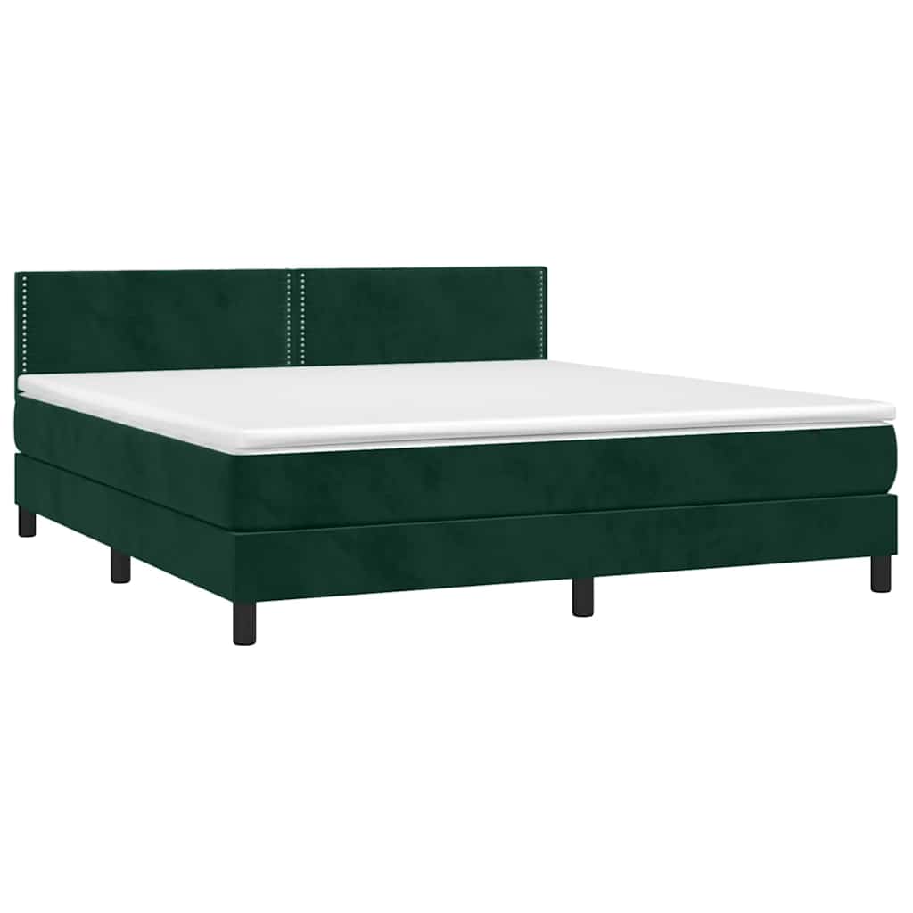 Krevet box spring s madracem LED tamnozeleni 180x200 cm baršun