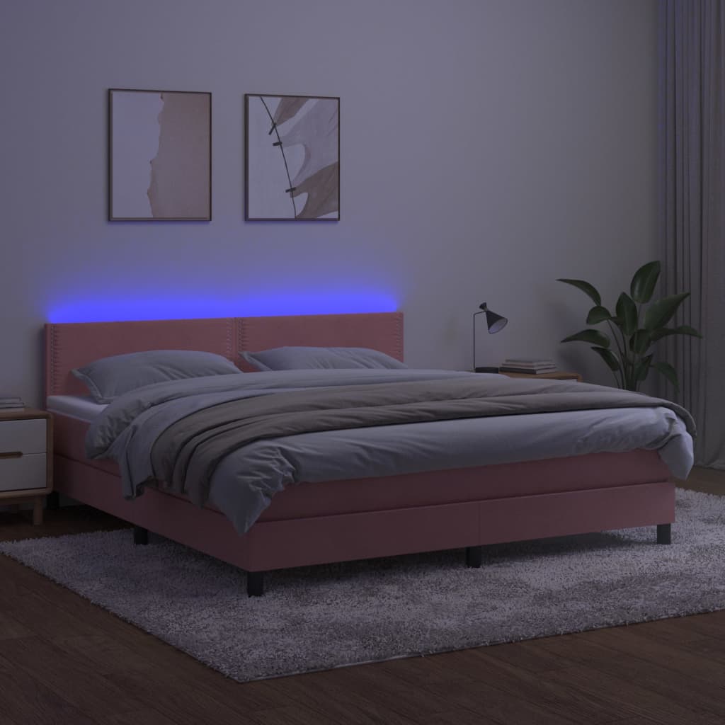Krevet box spring s madracem LED ružičasti 180x200cm baršunasti