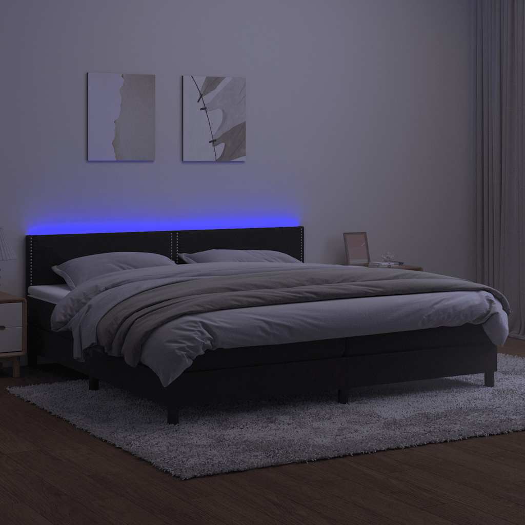 Krevet box spring s madracem LED crni 200x200 cm baršun