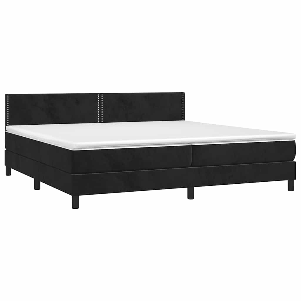 Krevet box spring s madracem LED crni 200x200 cm baršun