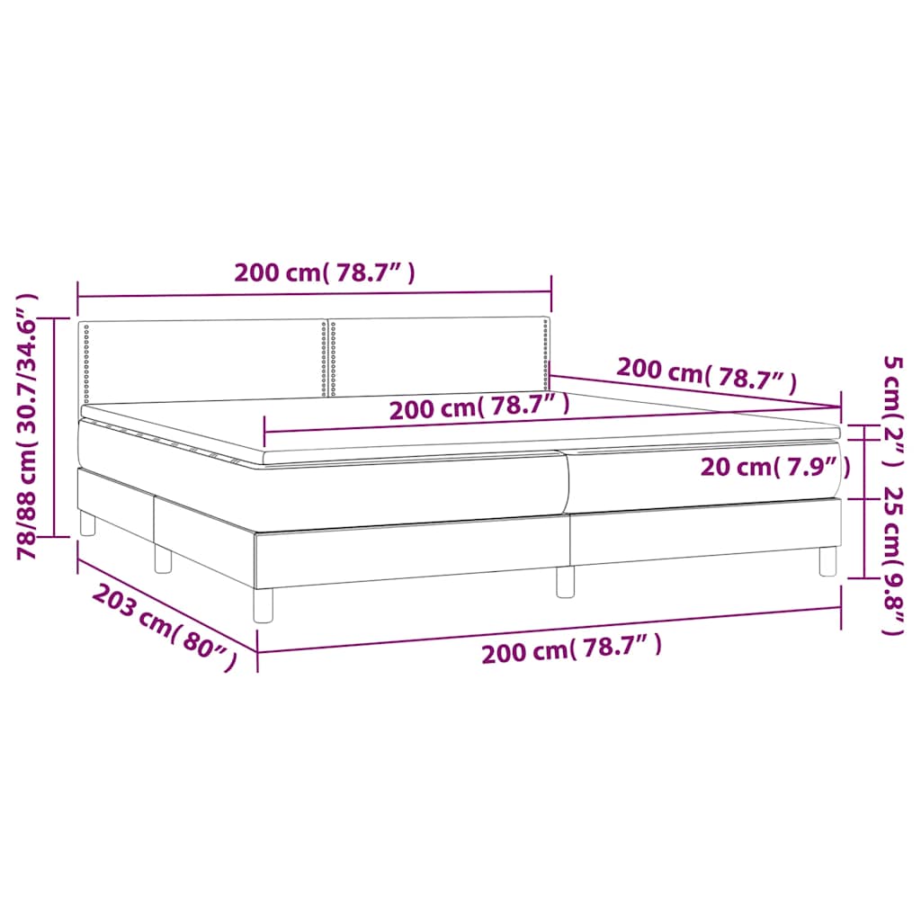 Krevet box spring s madracem LED crni 200x200 cm baršun