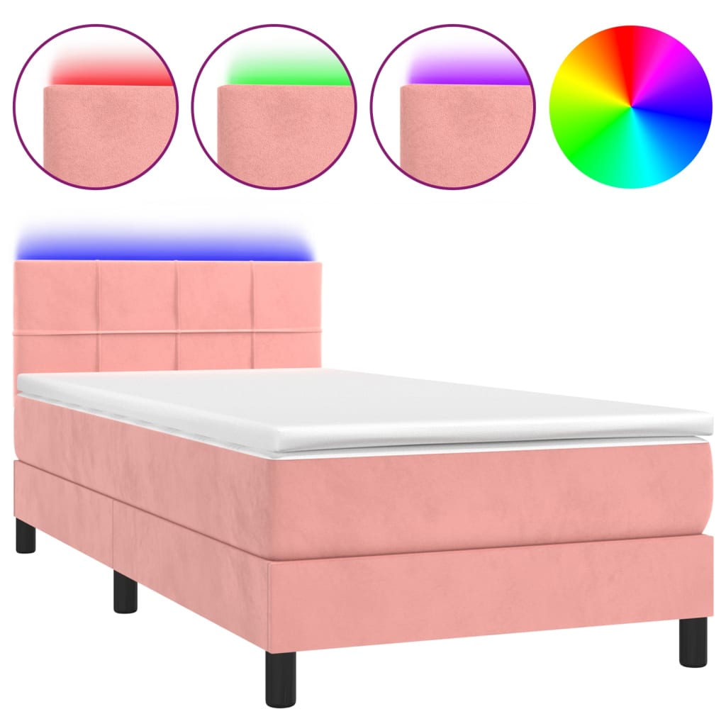 Krevet box spring s madracem LED ružičasti 80x200 cm baršunasti