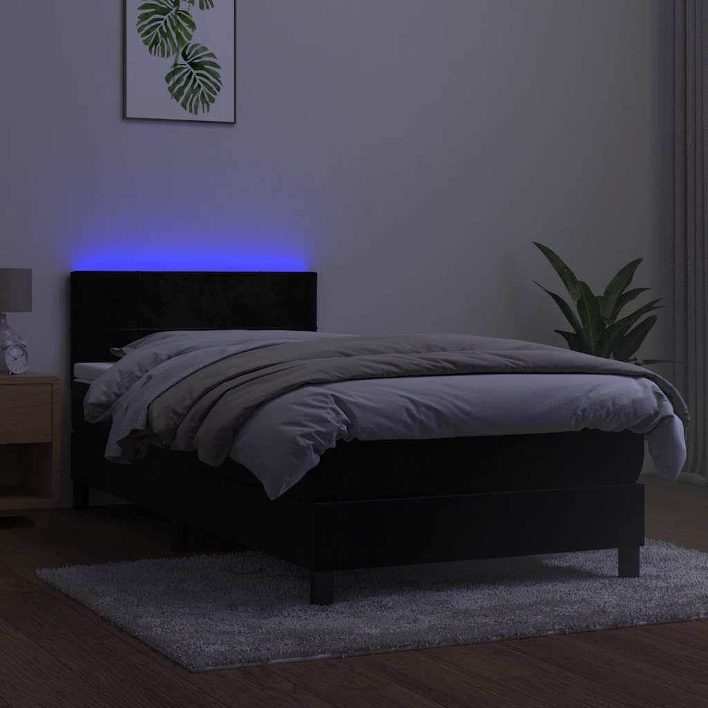 Krevet box spring s madracem LED crni 90x190 cm baršun
