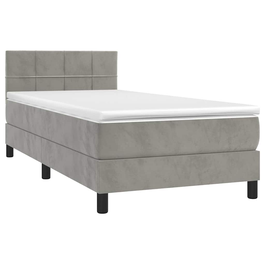 Krevet box spring s madracem LED svjetlosivi 90x200 cm baršun