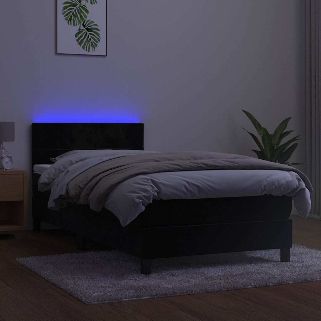 Krevet box spring s madracem LED crni 90x200 cm baršun