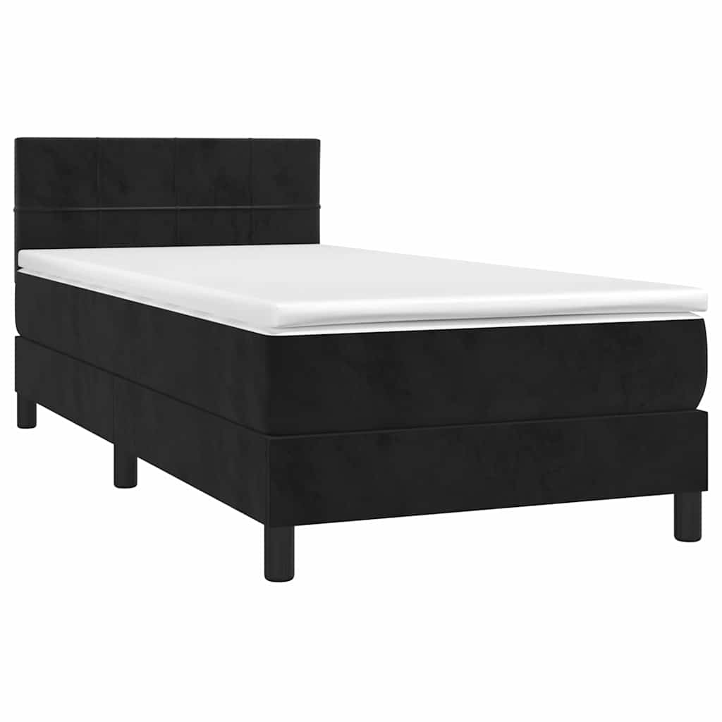 Krevet box spring s madracem LED crni 90x200 cm baršun