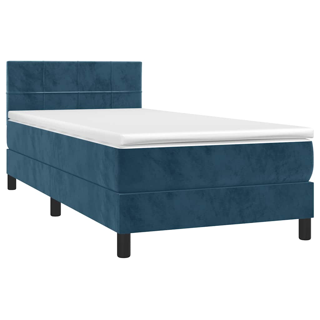 Krevet box spring s madracem LED tamnoplavi 90x200 cm baršun