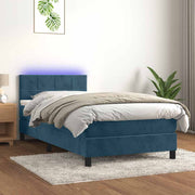 Krevet box spring s madracem LED tamnoplavi 90x200 cm baršun