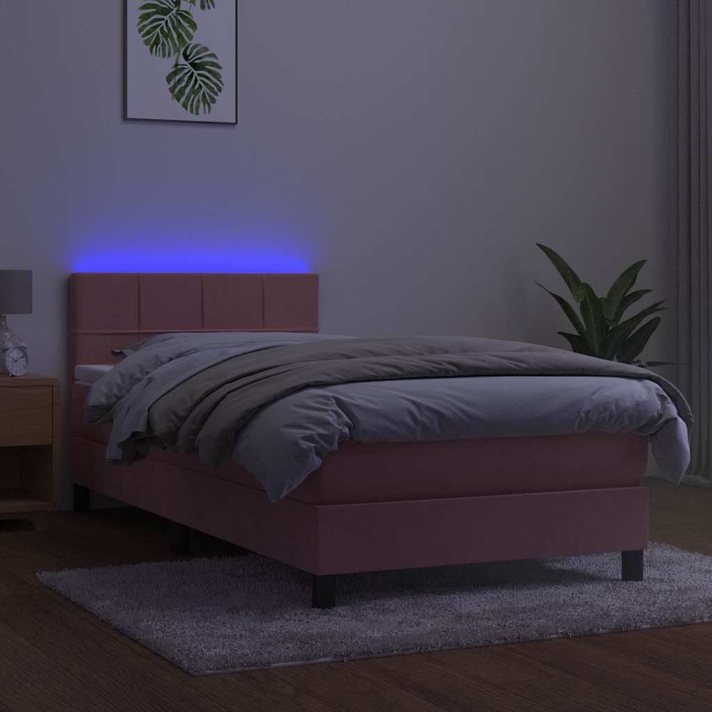Krevet box spring s madracem LED ružičasti 90x200 cm baršunasti