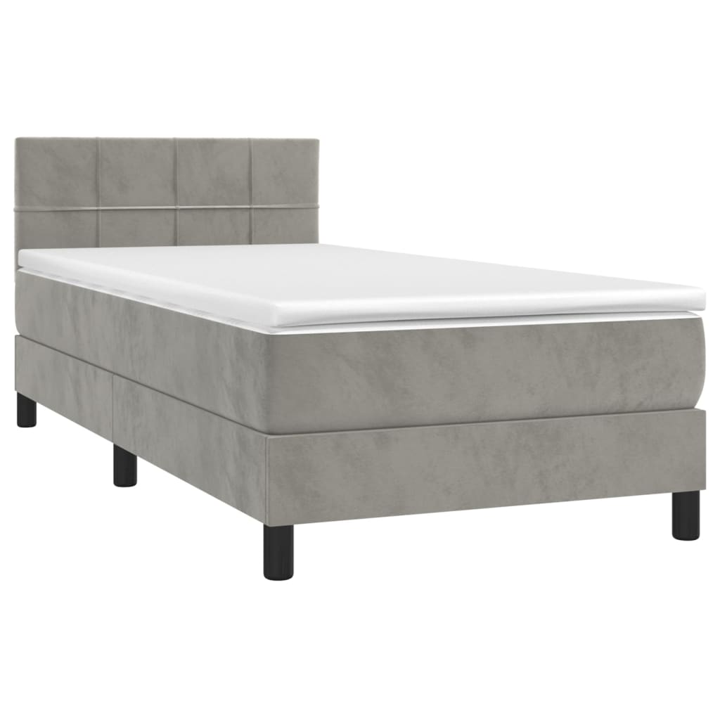 Krevet box spring s madracem LED svjetlosivi 100x200 cm baršun