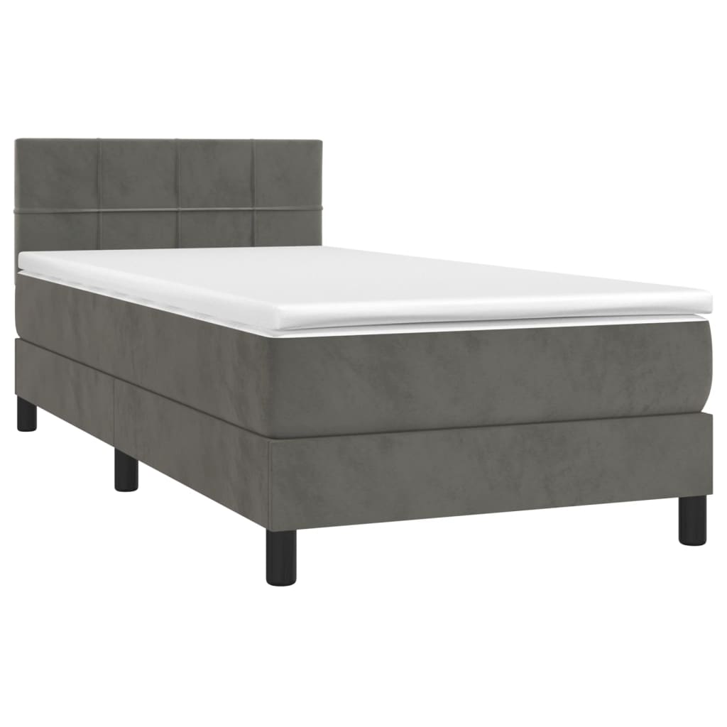 Krevet box spring s madracem LED tamnosivi 100x200 cm baršun