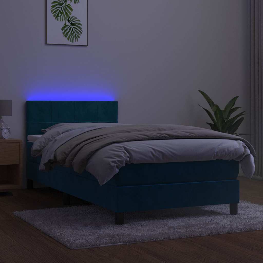 Krevet box spring s madracem LED tamnoplavi 100x200 cm baršun