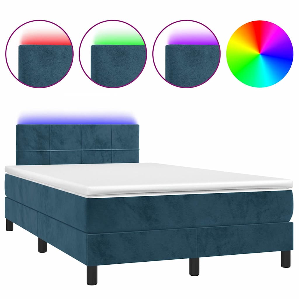 Krevet box spring s madracem LED tamnoplavi 120x200 cm baršun