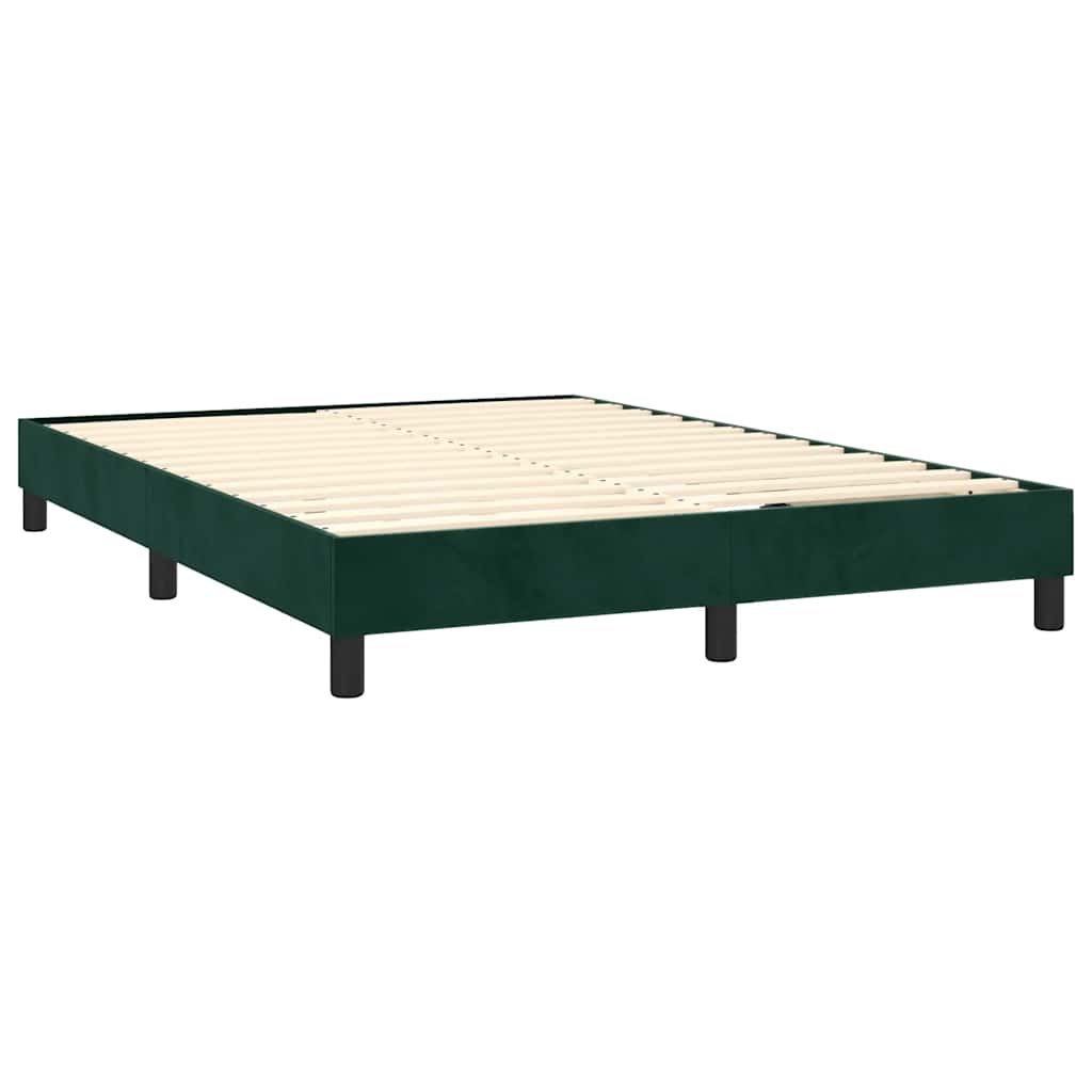 Krevet box spring s madracem LED tamnozeleni 140x190 cm baršun
